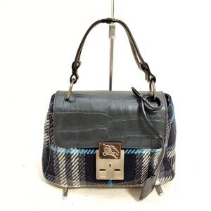 Burberry London Hand Bag Black & blue Wool plaid